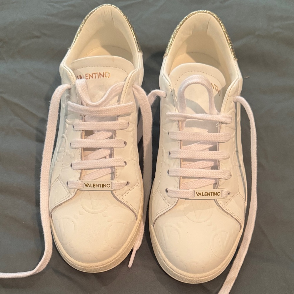 Valentino Women's White and Gold Sneakers